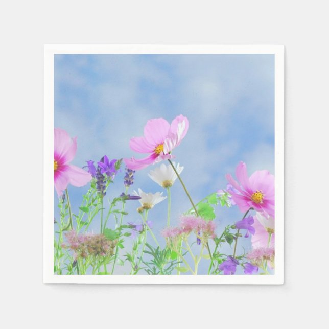 Serviette En Papier Prairie de fleurs sauvages roses jolies (Devant)