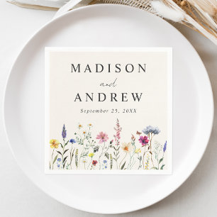 Serviette En Papier Prairie Élégante de Fleurs Sauvages Crème Mariage