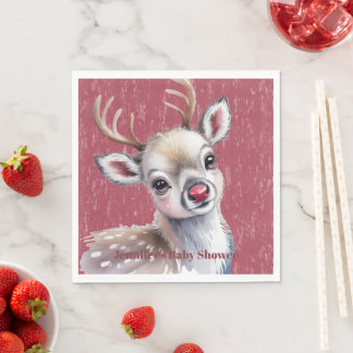 Serviette En Papier Precious White Reindeer Red Shiny Nose Birthday