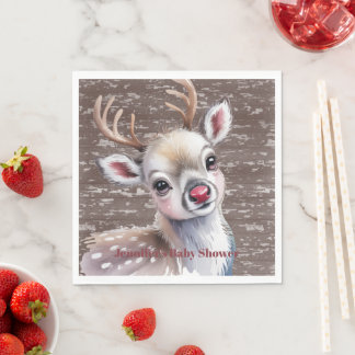 Serviette En Papier Precious White Reindeer Red Shiny Nose Birthday