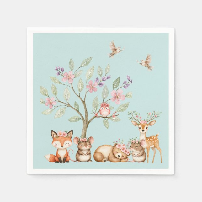 Serviette En Papier Precious Woodland Animals Baby Shower (Devant)