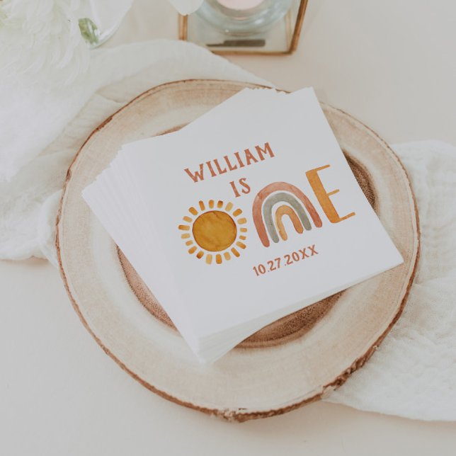 Serviette En Papier Premier anniversaire aquarelle Boho arc-en-ciel et (Créateur téléchargé)