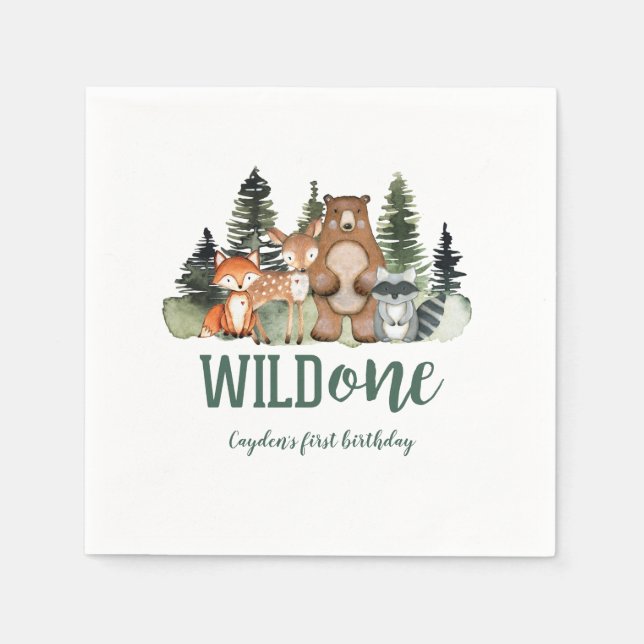 Serviette En Papier Premier anniversaire d'animal de forêt Sauvageon (Devant)
