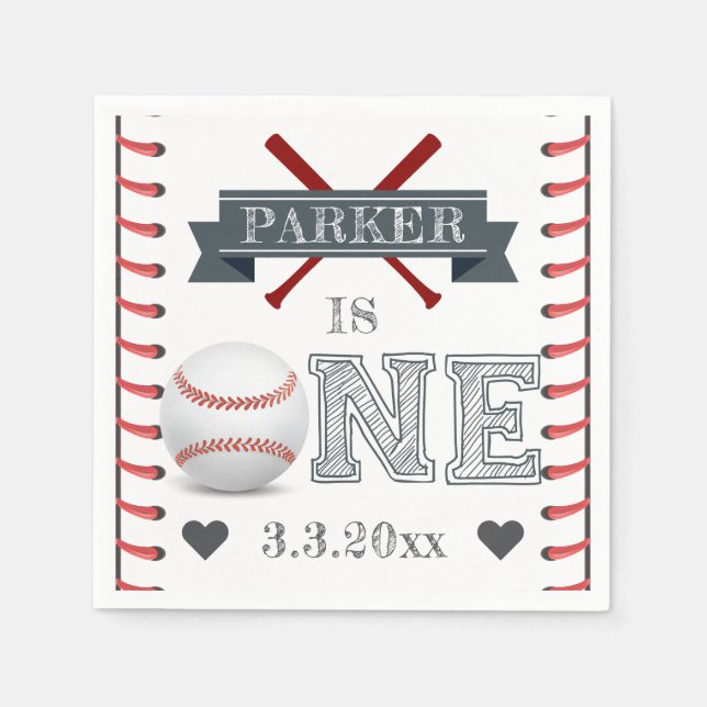 Serviette En Papier Premier anniversaire de base-ball Personnalisé (Devant)