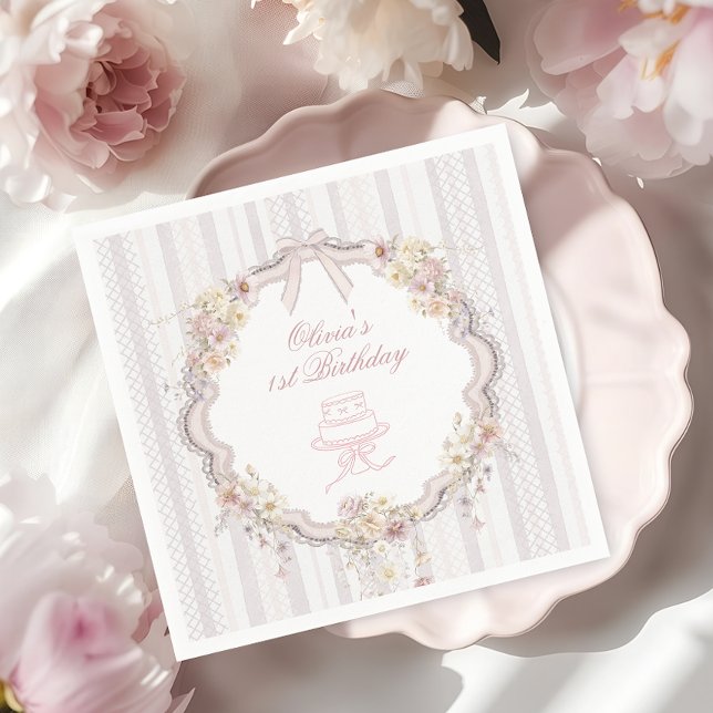 Serviette En Papier Premier Anniversaire de Bow Wildflower (Créateur téléchargé)