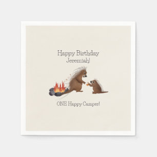 Serviette En Papier Premier anniversaire de camping Porcs-épics faisan