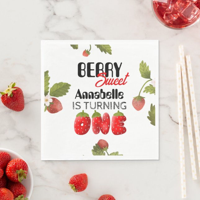 Serviette En Papier Premier anniversaire de fraise (En situation)