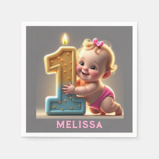 SERVIETTE EN PAPIER " PREMIER ANNIVERSAIRE DE LA FILLE BÉBÉ "