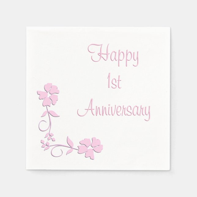 Serviette En Papier Premier anniversaire de la florale rose (Devant)