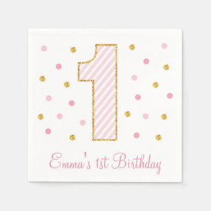 Serviette En Papier Premier anniversaire de la Parties scintillant ros