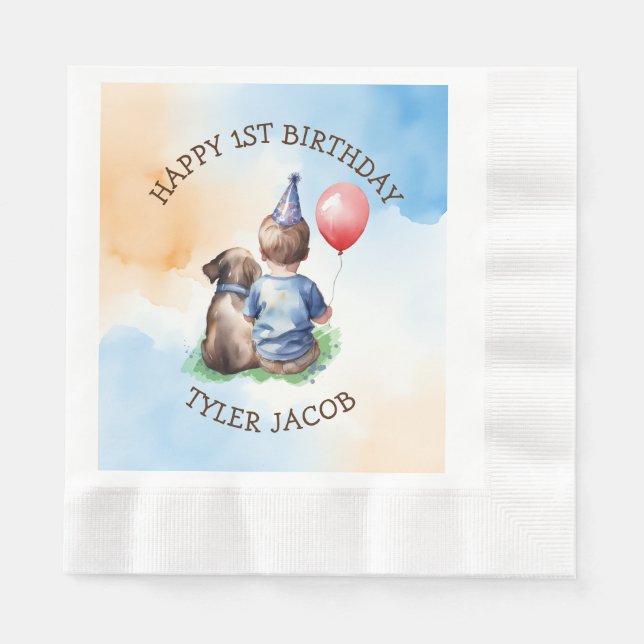 Serviette En Papier Premier anniversaire du garçon personnalisé (Devant)