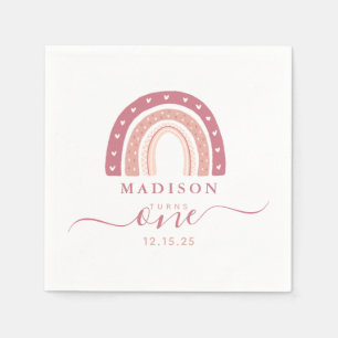 Serviette En Papier Premier anniversaire du Pastel Pink Rainbow Boho
