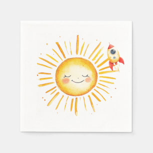 Serviette En Papier Premier anniversaire du Sun et de la Rocketship