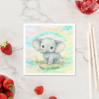 Serviette En Papier Premier anniversaire éléphant arc-en-ciel pastel n