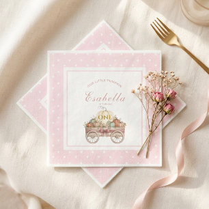 Serviette En Papier Premier anniversaire fille rose pois citrouille