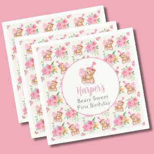 Serviette En Papier Premier anniversaire Fille Teddy Ours Motif de crè
