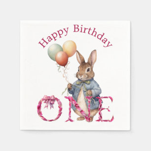 Serviette En Papier Premier anniversaire lapin ballons colorés