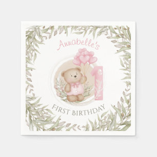 Serviette En Papier Premier Anniversaire Mignonne Teddy Bear Ballons C