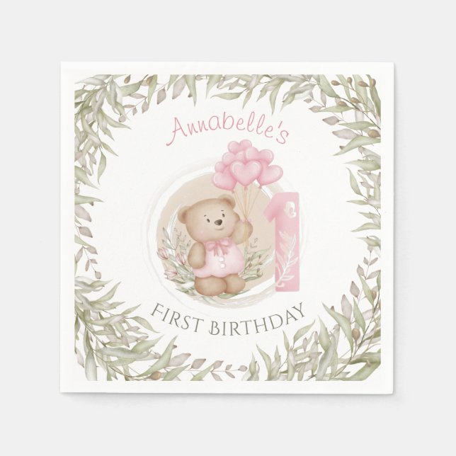 Serviette En Papier Premier Anniversaire Mignonne Teddy Bear Ballons C (Devant)