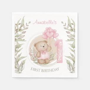 Serviette En Papier Premier Anniversaire Mignonne Teddy Bear Ballons C
