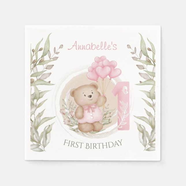 Serviette En Papier Premier Anniversaire Mignonne Teddy Bear Ballons C (Devant)