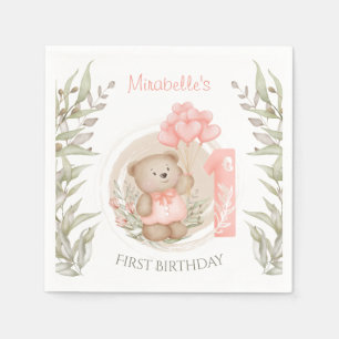 Serviette En Papier Premier Anniversaire Mignonne Teddy Ours Ballons C