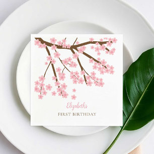 Serviette En Papier Premier Anniversaire Printemps Cerise Fleurs Flora