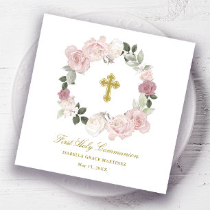 Serviette En Papier Premier Cocktail Floral Rose de la Sainte Communio