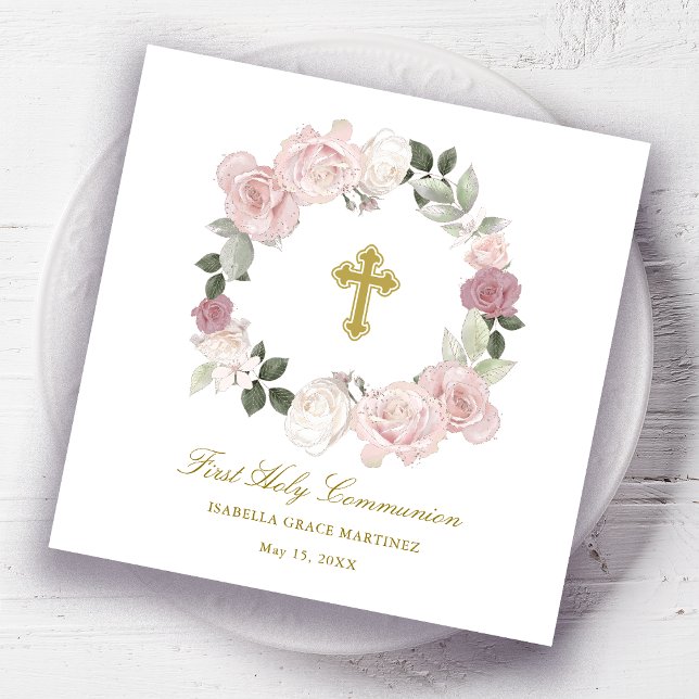 Serviette En Papier Premier Cocktail Floral Rose de la Sainte Communio (Créateur téléchargé)