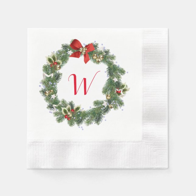 Serviette En Papier Premier Monogramme Serre de Noël Cocktail Serviett (Devant)