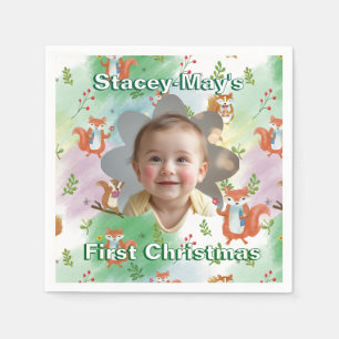 Serviette En Papier Premier Noël Baby Photo Coussin Woodland Animal