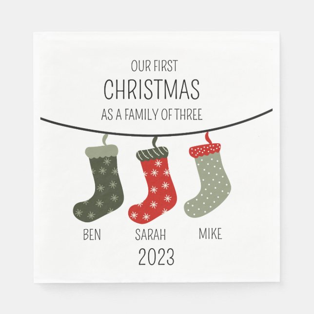 Serviette En Papier Premier Noël en famille de trois (Devant)