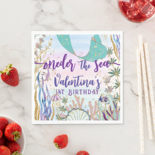 Serviette En Papier Premier ONE der the Sea Birthday Mermaid Parties s