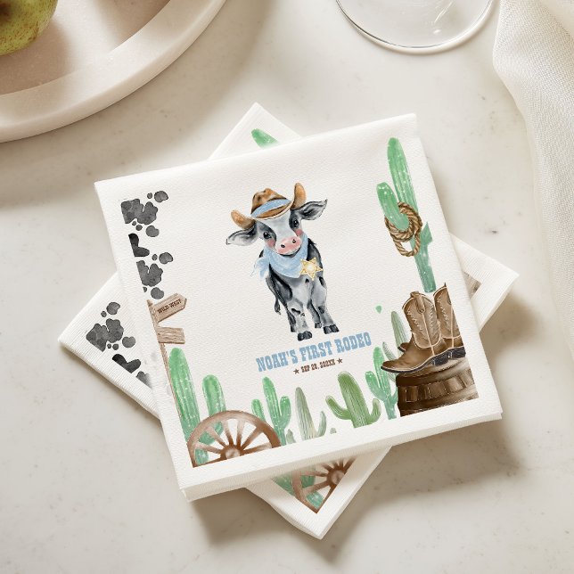 Serviette En Papier Premier Rodéo 1er Anniversaire Bébé Vache (Créateur téléchargé)