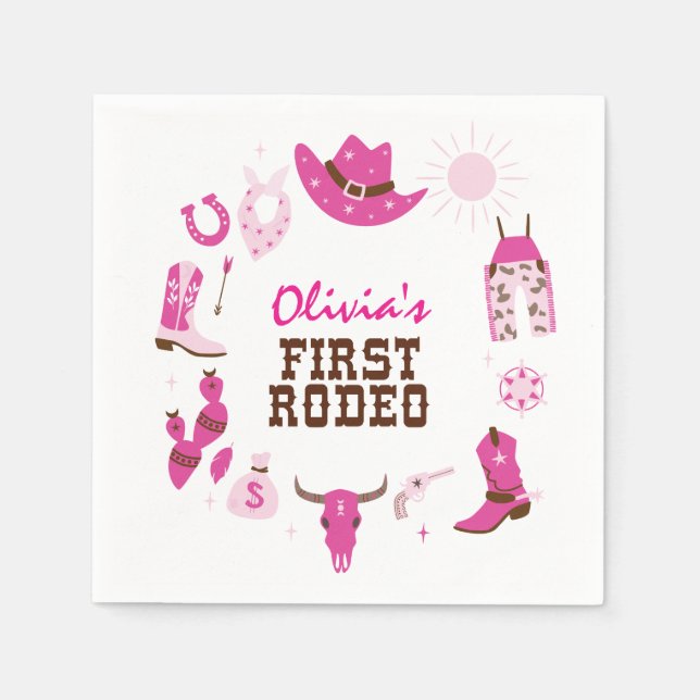 Serviette En Papier Premier Rodéo Rose Western Cowboy 1er Anniversaire (Devant)