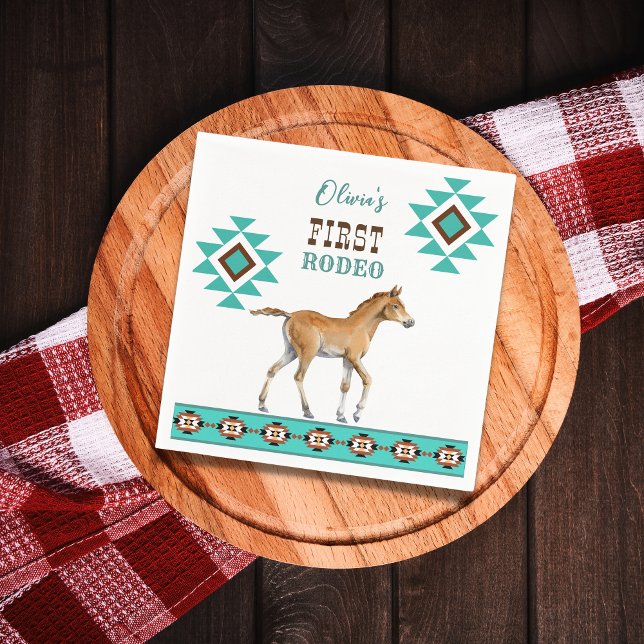 Serviette En Papier Premier rodéo sud-ouest turquoise cheval de campag (Créateur téléchargé)