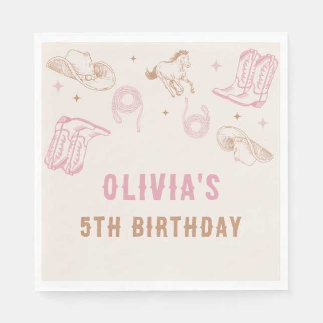 Serviette En Papier Premier Rodéo Western Pink Cowgirl Anniversaire (Devant)