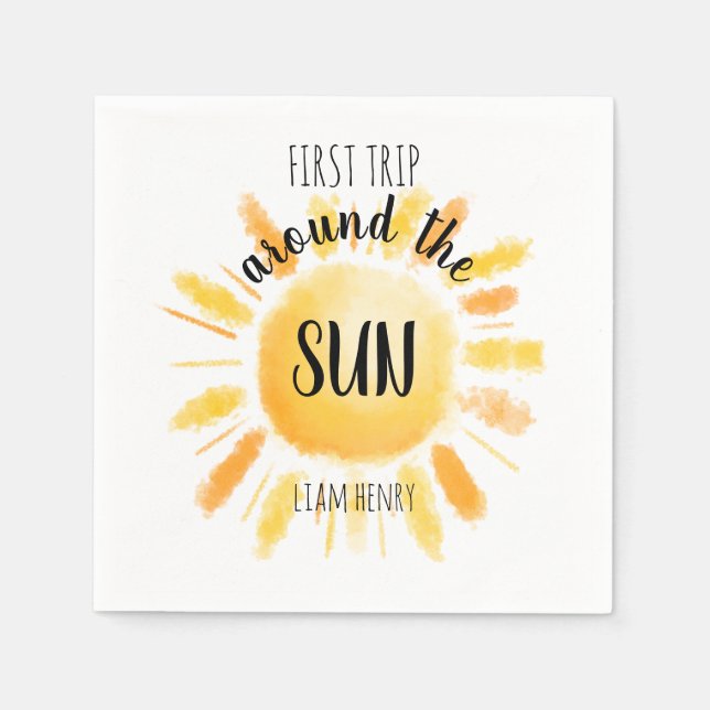 Serviette En Papier Premier Voyage Autour Du Soleil 1Er Anniversaire (Devant)