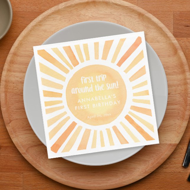 Serviette En Papier Premier voyage autour du soleil 1er anniversaire f (Créateur téléchargé)