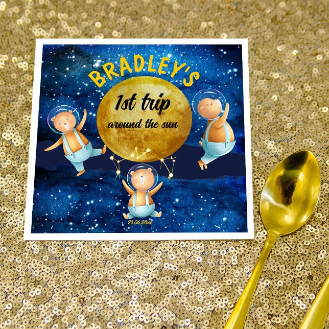 Serviette En Papier Premier voyage autour du soleil anniversaire servi (Créateur téléchargé)