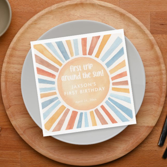 Serviette En Papier Premier voyage autour du soleil premier anniversai (Créateur téléchargé)