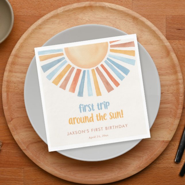 Serviette En Papier Premier voyage autour du soleil premier anniversai (Créateur téléchargé)