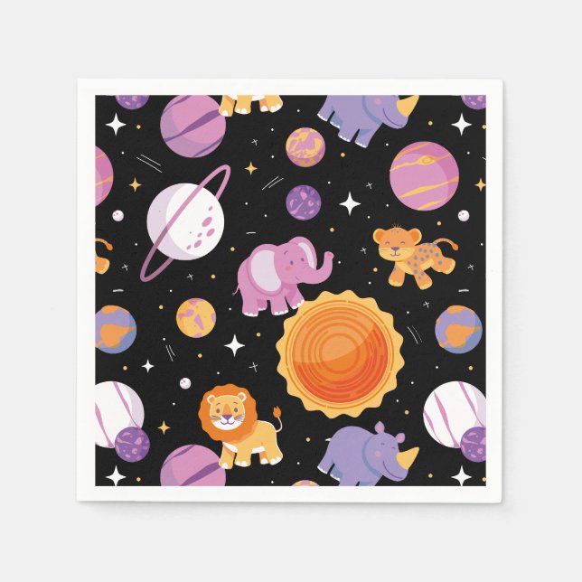 Serviette En Papier Premier voyage dans l'espace autour des animaux du (Devant)