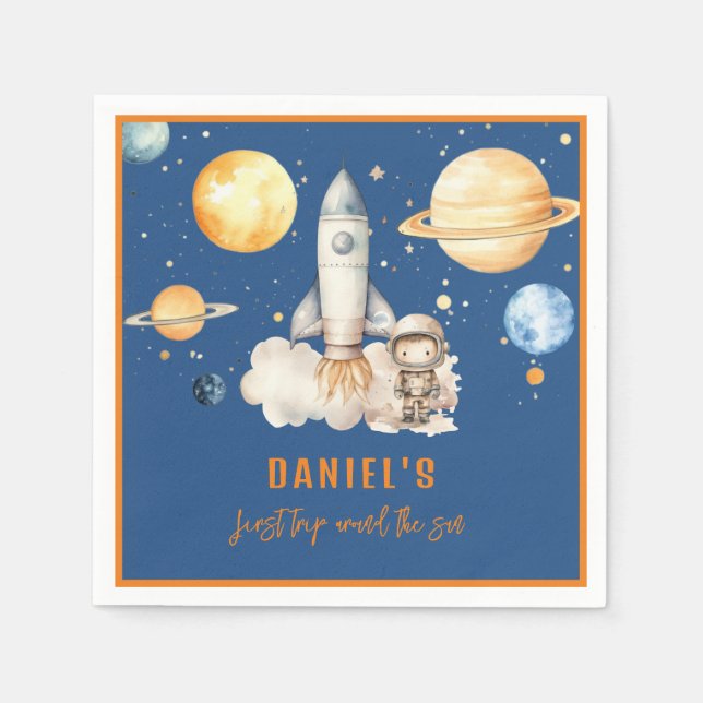 Serviette En Papier Premier voyage moderne autour du soleil Anniversai (Devant)