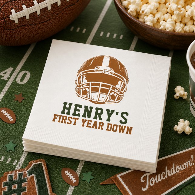 Serviette En Papier Première année terminée | Fête d'anniversaire de f (First Year Down | Football 1st Birthday Party Napkins)