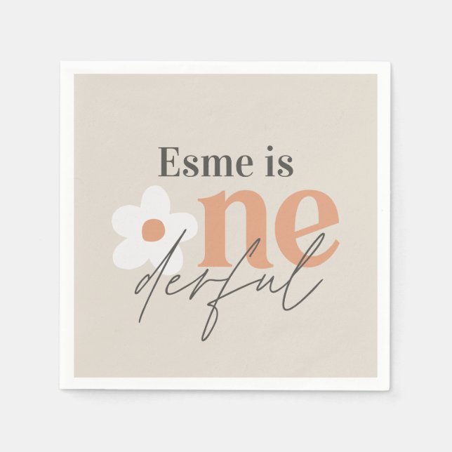 Serviette En Papier Première anniversaire marguerite boho rétro terrac (Devant)