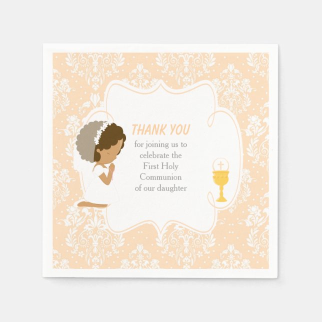 Serviette En Papier Première communion Afro-Américain Peach Damask (Devant)