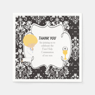 Serviette En Papier Première Communion Blonde Boy Black Damask