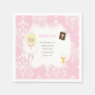 Serviette En Papier Première Communion Blonde cheveux fille Merci