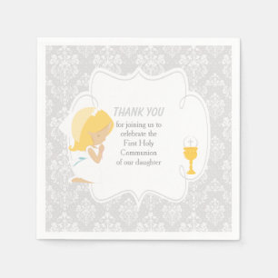 Serviette En Papier Première Communion Blonde Girl Argent Damask